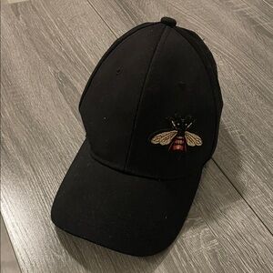 Black Baseball Cap with Embroidered Bee